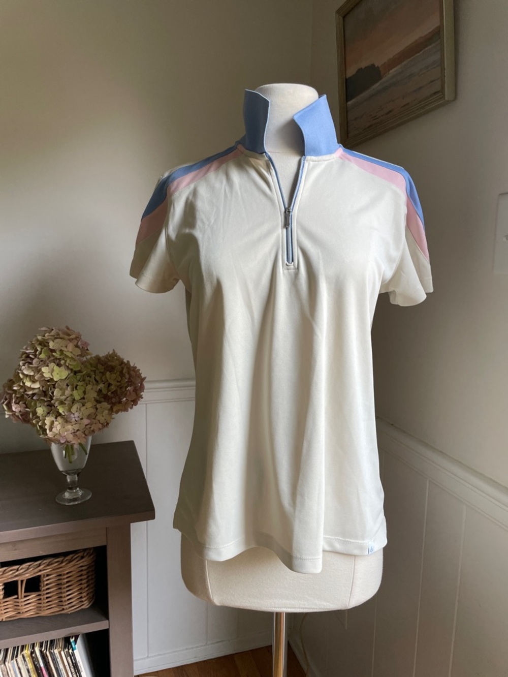 Lady Hagen golf shirt Cream with Pastel Blue & Pink Accents